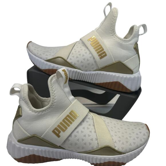 PUMA Defy Mid womens Cross Trainer White Gold  Pull-on Sneakers women sz 7 - Picture 1 of 6